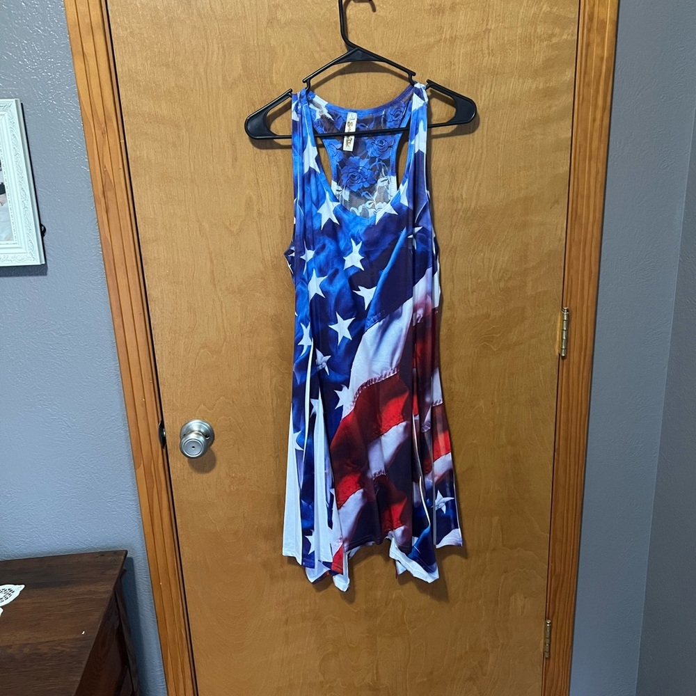 Perfect for 4th of July! Realistic American flag printed dress